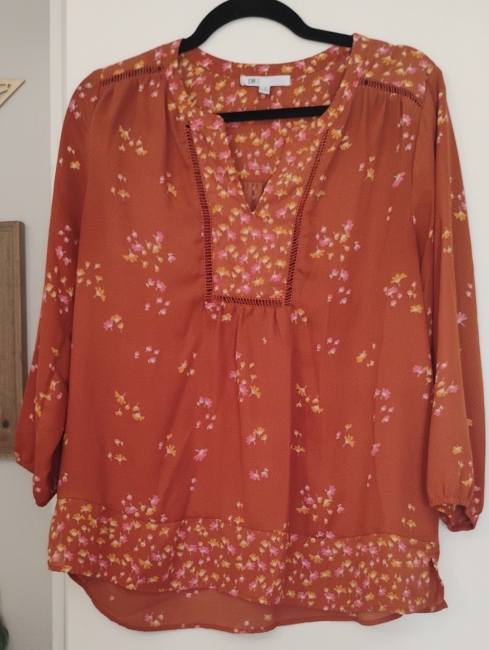 DR2 Rust Orange Floral Split-Neck Tunic